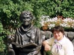 Alison with a statue of Astrid Lindgred (author of Pippi Longstocking) in Stockholm, Sweden